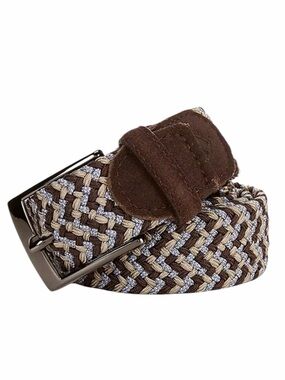 Cremieux Mens Multi Braided Stretch Belt Size 2X New Brown Tan Suede Leather Tab